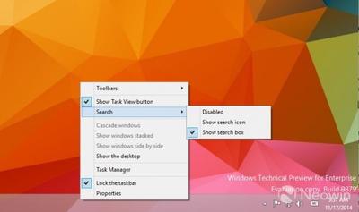 Win10:如何打开Build 9879任务栏当中隐藏的搜索框