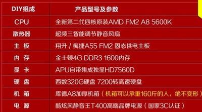 3000元稳定耐用四核A8 5600K装机电脑配置