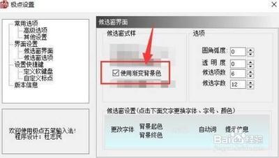 极点五笔候选窗口怎么使用渐变背景色